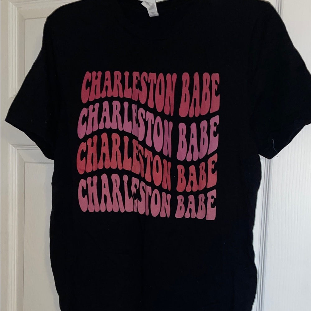 Bella Canvas Black Tee with Pink Charleston Graphic